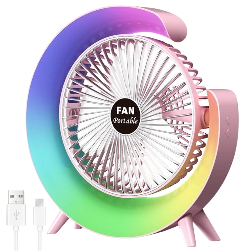 USB Rechargeable Desktop Fan with LED Light