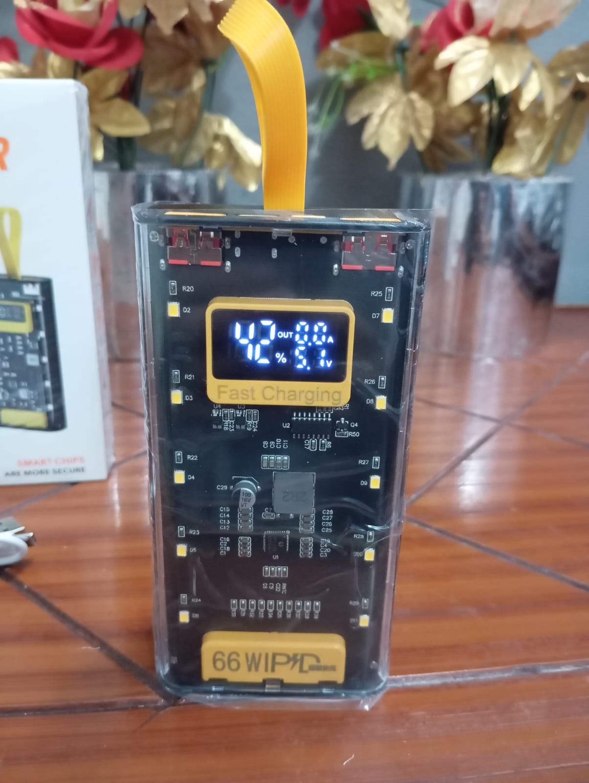 Transparent Power Bank 20000 mAh With Emergency Lights | Digital Display Black Colour Fast Charging