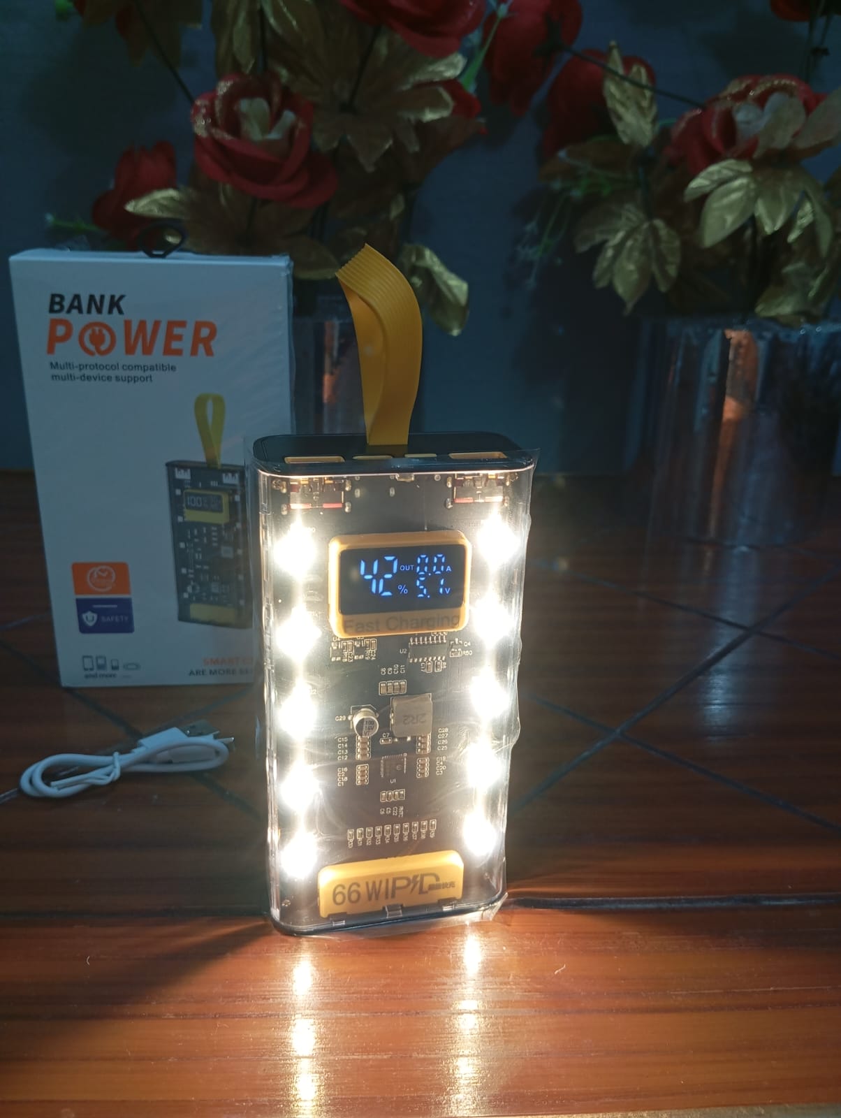 Transparent Power Bank 20000 mAh With Emergency Lights | Digital Display Black Colour Fast Charging