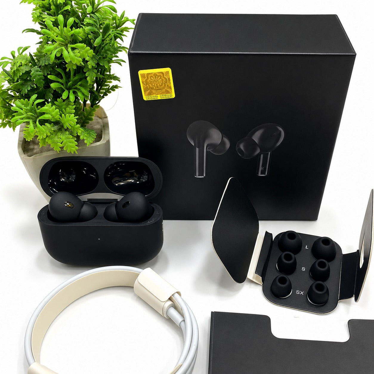 Black Pro 2 Wireless Earbuds with All Accessories – Black